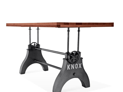 KNOX Adjustable Height Dining Table - Cast Iron Base - Rustic Mahogany - Rustic Deco