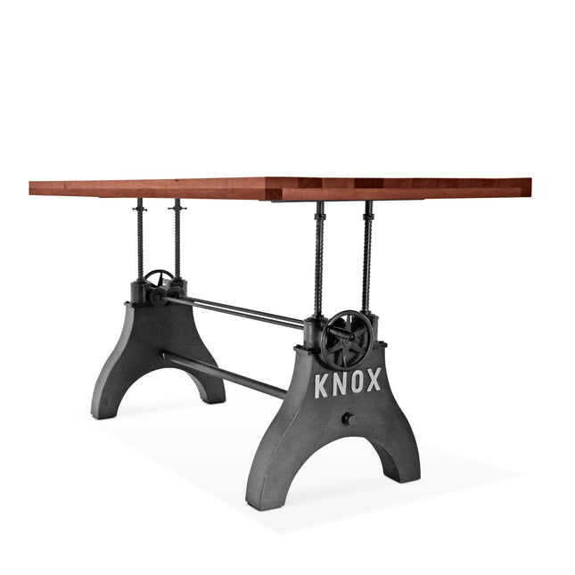 KNOX Adjustable Height Dining Table - Cast Iron Base - Rustic Mahogany - Rustic Deco