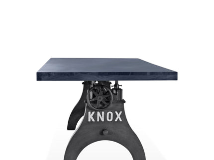 KNOX Adjustable Height Dining Table - Cast Iron Crank Base - Gray Top - Rustic Deco