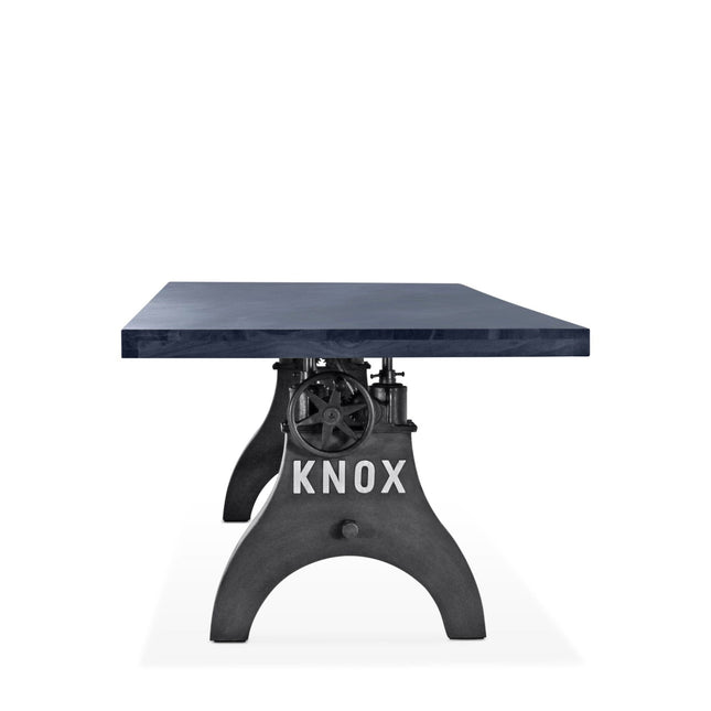 KNOX Adjustable Height Dining Table - Cast Iron Crank Base - Gray Top - Rustic Deco