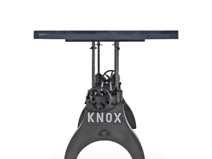 KNOX Adjustable Height Dining Table - Cast Iron Crank Base - Gray Top - Rustic Deco