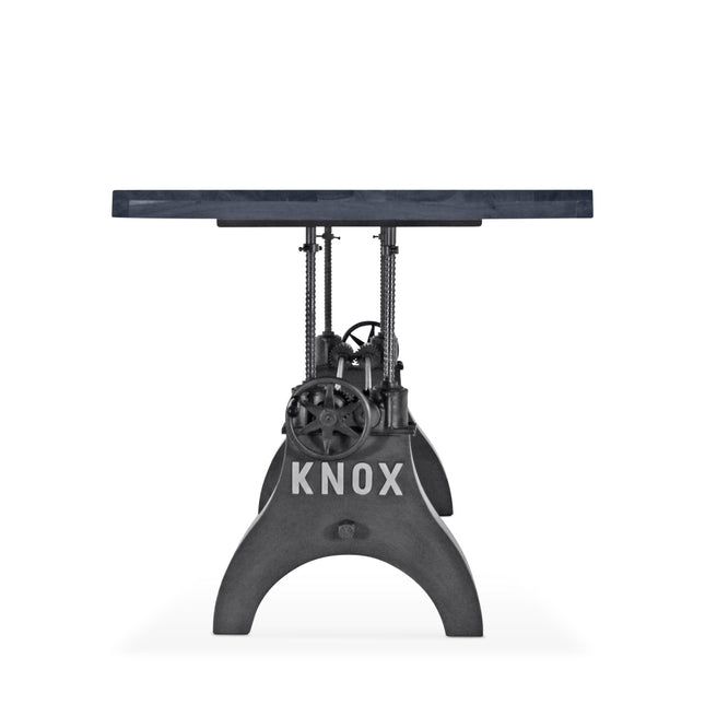 KNOX Adjustable Height Dining Table - Cast Iron Crank Base - Gray Top - Rustic Deco