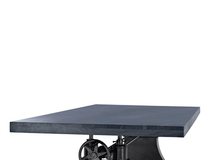 KNOX Adjustable Height Dining Table - Cast Iron Crank Base - Gray Top - Rustic Deco