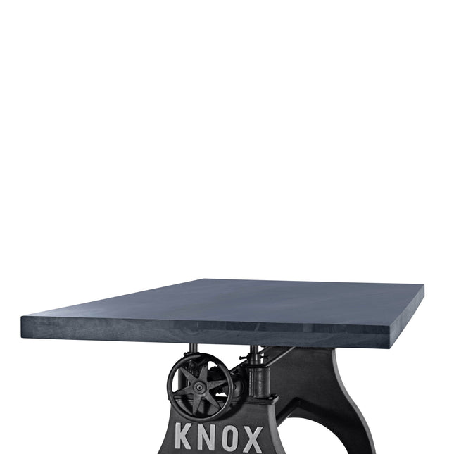 KNOX Adjustable Height Dining Table - Cast Iron Crank Base - Gray Top - Rustic Deco