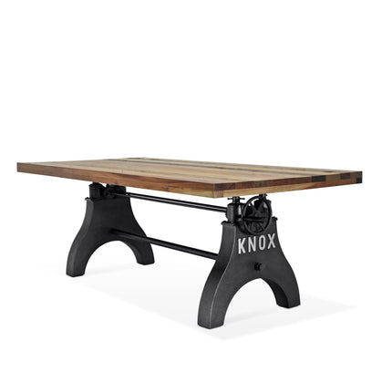 KNOX Adjustable Height Dining Table - Cast Iron Crank Base - Natural Rustic - Rustic Deco