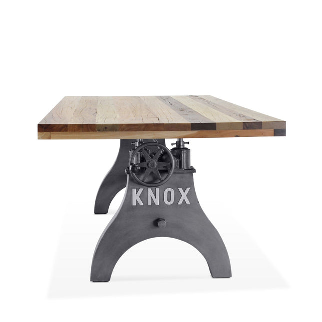 KNOX Adjustable Height Dining Table - Cast Iron Crank Base - Natural Rustic - Rustic Deco