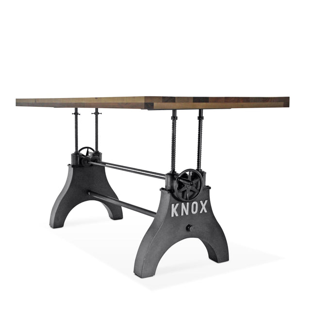 KNOX Adjustable Height Dining Table - Cast Iron Crank Base - Natural Rustic - Rustic Deco