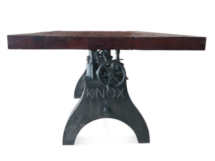 KNOX Adjustable Height Dining Table - Cast Iron Crank Base - Natural Rustic - Rustic Deco