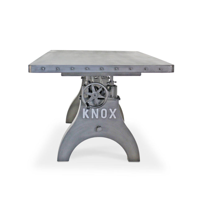 KNOX Adjustable Height Dining Table - Cast Iron Crank Base - Steel Top - Rustic Deco