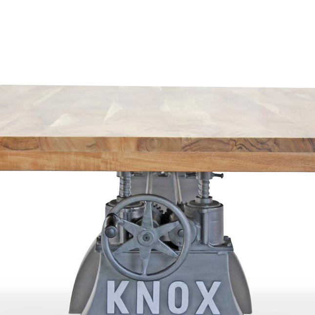 KNOX Adjustable Height Dining Table - Iron Base - 8ft Natural Top - Rustic Deco