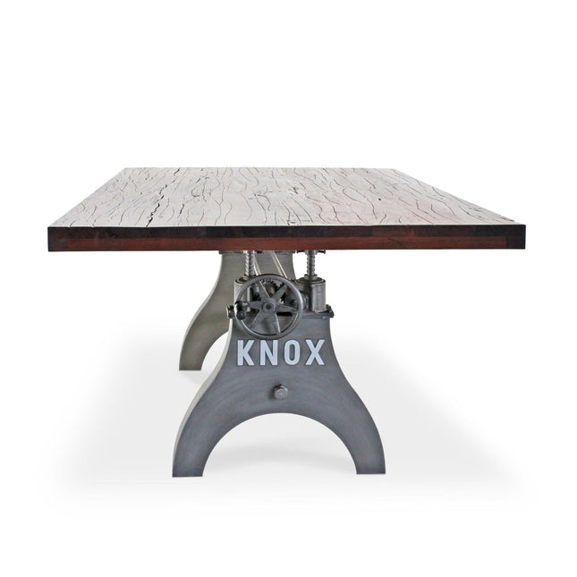 KNOX Adjustable Height Dining Table - Iron Base - 8ft Rustic Mahogany Top - Rustic Deco