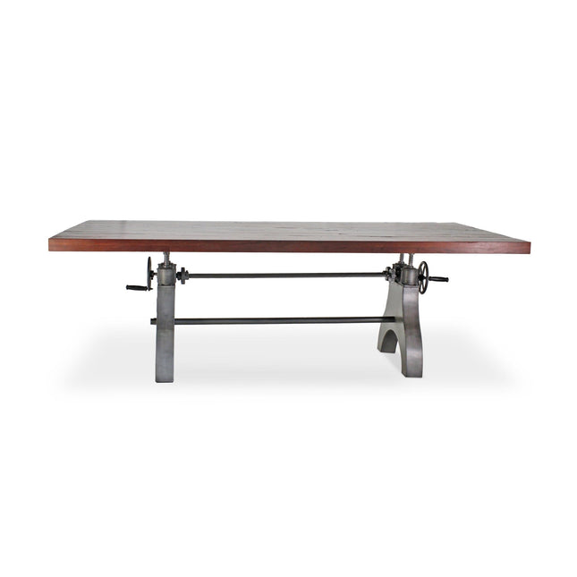 KNOX Adjustable Height Dining Table - Iron Base - 8ft Rustic Mahogany Top - Rustic Deco