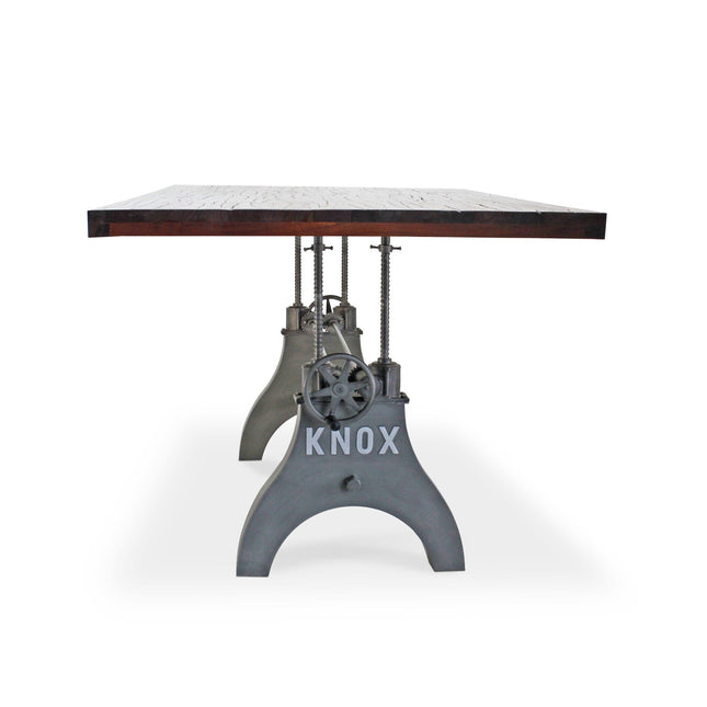 KNOX Adjustable Height Dining Table - Iron Base - 8ft Rustic Mahogany Top - Rustic Deco