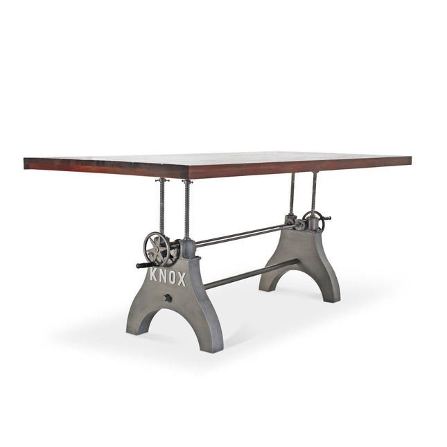 KNOX Adjustable Height Dining Table - Iron Base - 8ft Rustic Mahogany Top - Rustic Deco