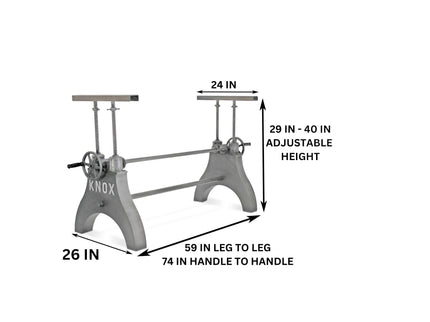 KNOX Adjustable Height Industrial Crank Dining Table Base Desk - Cast Iron - DIY - Rustic Deco