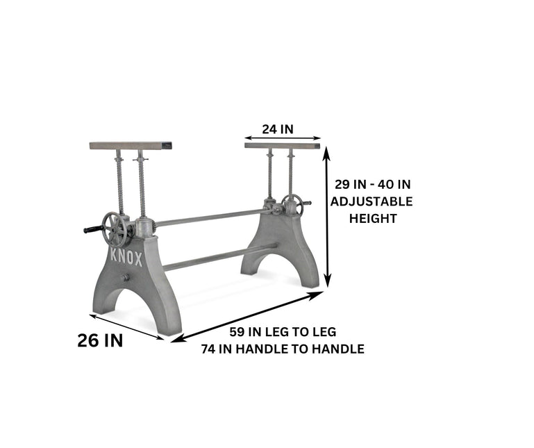 KNOX Adjustable Height Industrial Crank Dining Table Base Desk - Cast Iron - DIY - Rustic Deco