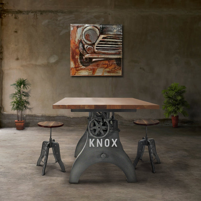 KNOX Adjustable Writing Table Desk - Embossed Cast Iron Base - Natural - Rustic Deco