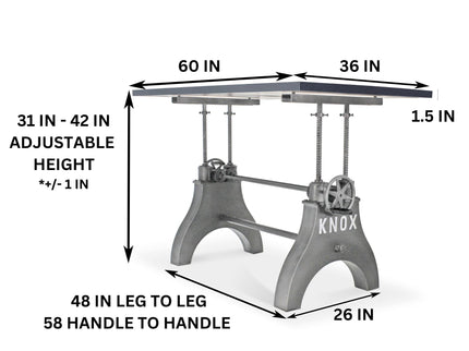 KNOX Adjustable Writing Table Desk - Embossed Cast Iron Base - Pewter Gray - Rustic Deco