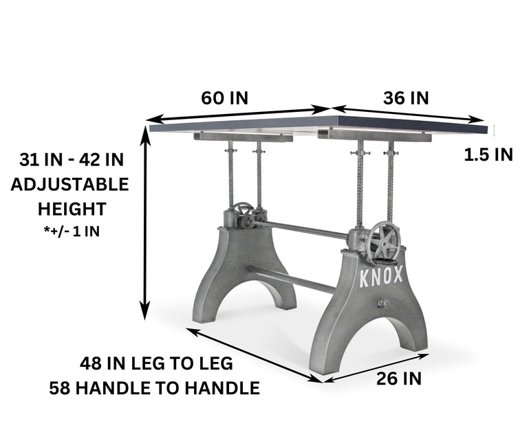 KNOX Adjustable Writing Table Desk - Embossed Cast Iron Base - Pewter Gray - Rustic Deco