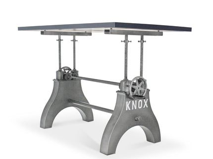 KNOX Adjustable Writing Table Desk - Embossed Cast Iron Base - Pewter Gray - Rustic Deco