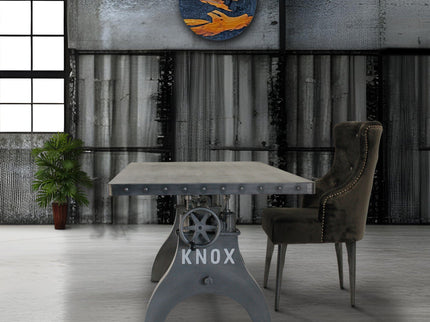 KNOX Adjustable Writing Table Desk - Embossed Cast Iron Base - Steel Top - Rustic Deco