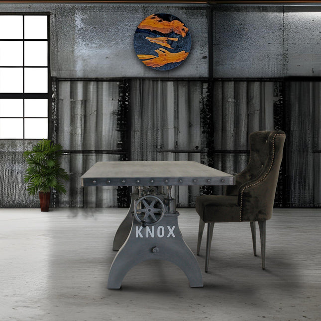 KNOX Adjustable Writing Table Desk - Embossed Cast Iron Base - Steel Top - Rustic Deco