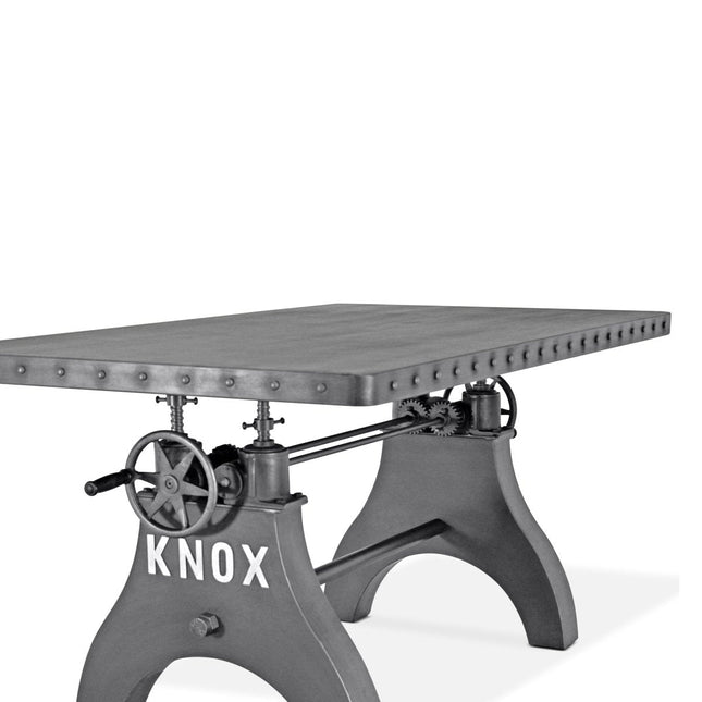 KNOX Adjustable Writing Table Desk - Embossed Cast Iron Base - Steel Top - Rustic Deco