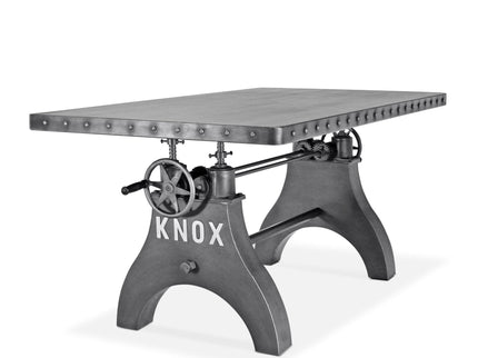 KNOX Adjustable Writing Table Desk - Embossed Cast Iron Base - Steel Top - Rustic Deco