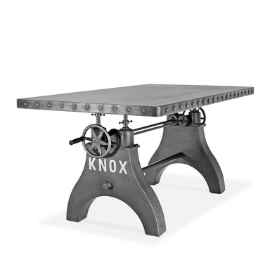 KNOX Adjustable Writing Table Desk - Embossed Cast Iron Base - Steel Top - Rustic Deco