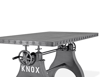 KNOX Adjustable Writing Table Desk - Embossed Cast Iron Base - Steel Top - Rustic Deco