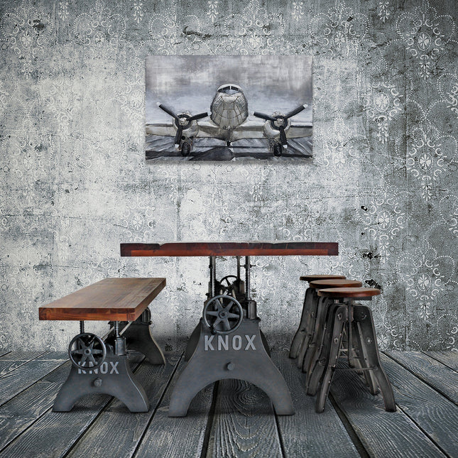 KNOX Industrial Dining Table Set - Bench and 3 Stools - Wooden Seats - Rustic Deco
