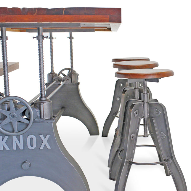 KNOX Industrial Dining Table Set - Bench and 3 Stools - Wooden Seats - Rustic Deco