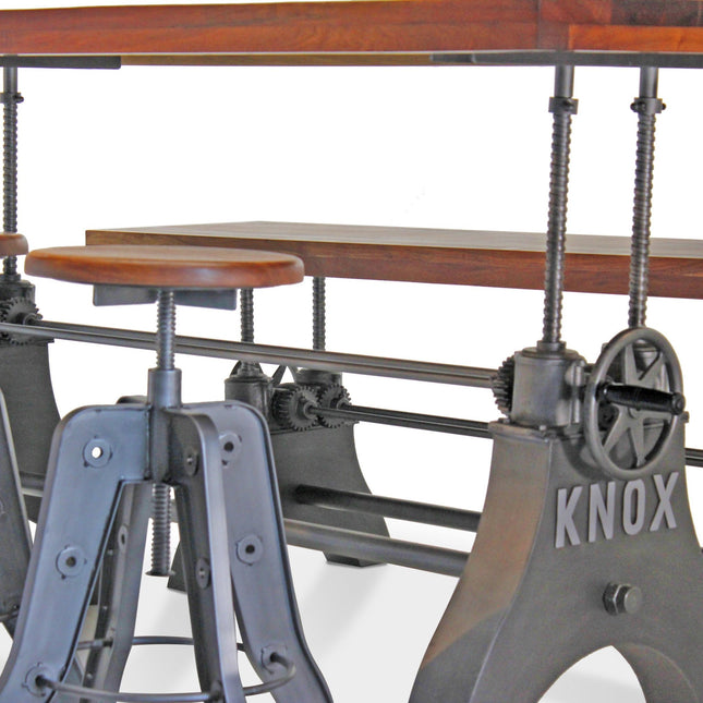 KNOX Industrial Dining Table Set - Bench and 3 Stools - Wooden Seats - Rustic Deco