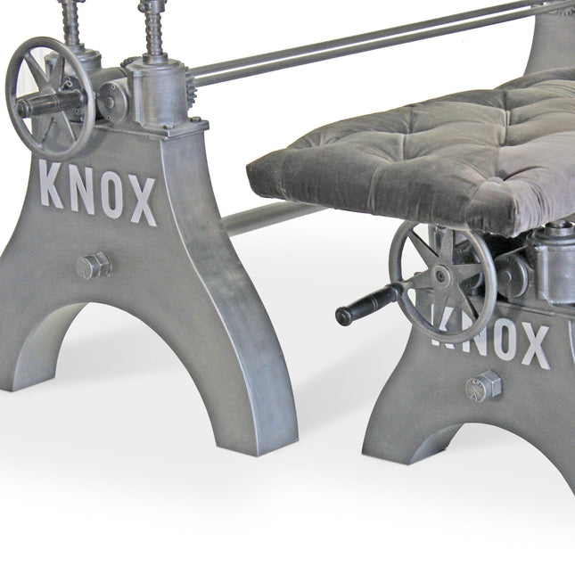 KNOX Industrial Dining Table Set - Matching Bench - Gray Velvet Cushion - Rustic Deco