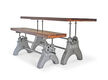 KNOX Industrial Dining Table Set - Matching Bench - Wooden Benchtop - Rustic Deco