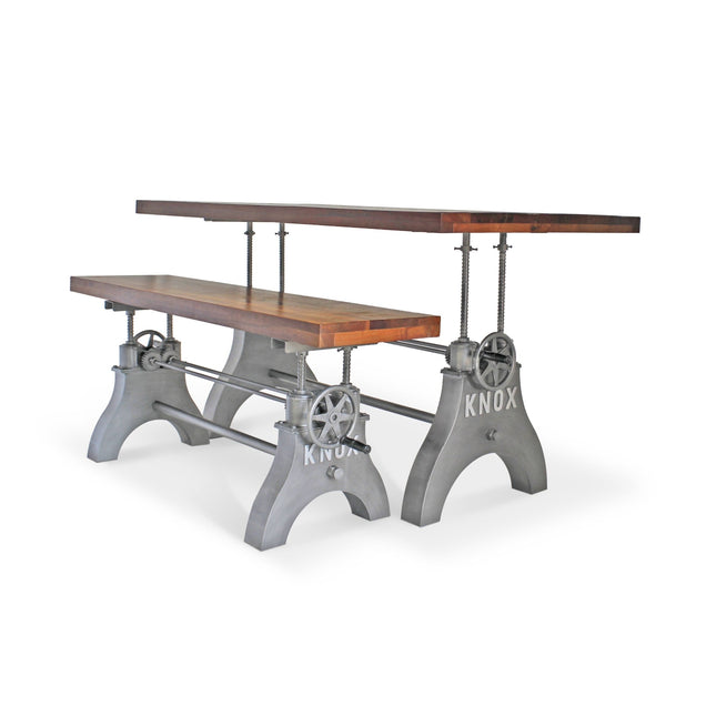 KNOX Industrial Dining Table Set - Matching Bench - Wooden Benchtop - Rustic Deco