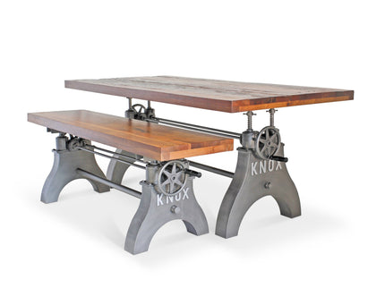 KNOX Industrial Dining Table Set - Matching Bench - Wooden Benchtop - Rustic Deco