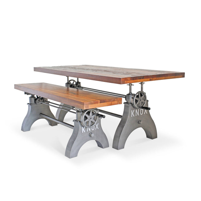 KNOX Industrial Dining Table Set - Matching Bench - Wooden Benchtop - Rustic Deco