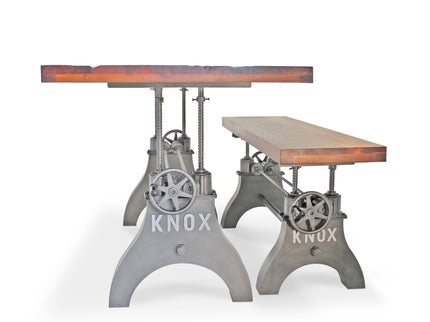KNOX Industrial Dining Table Set - Matching Bench - Wooden Benchtop - Rustic Deco