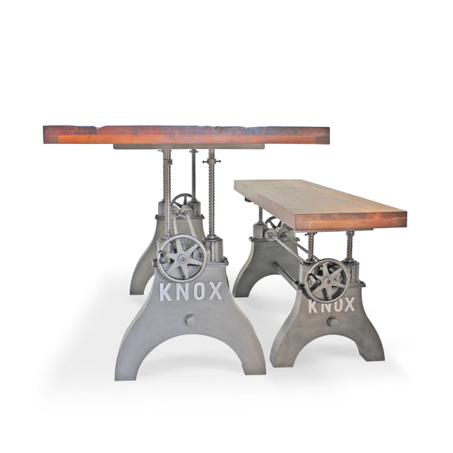 KNOX Industrial Dining Table Set - Matching Bench - Wooden Benchtop - Rustic Deco