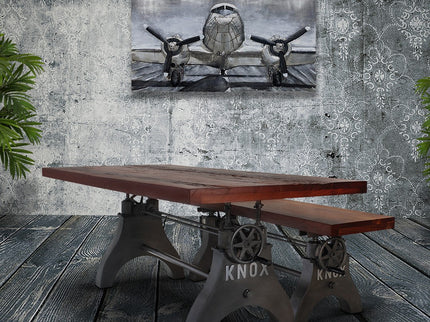 KNOX Industrial Dining Table Set - Matching Bench - Wooden Benchtop - Rustic Deco