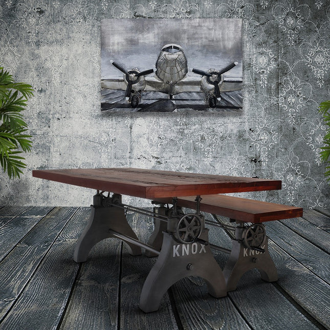 KNOX Industrial Dining Table Set - Matching Bench - Wooden Benchtop - Rustic Deco