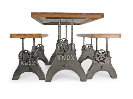 KNOX Industrial Dining Table Set - Two Matching Benches - Wooden Benchtop - Rustic Deco