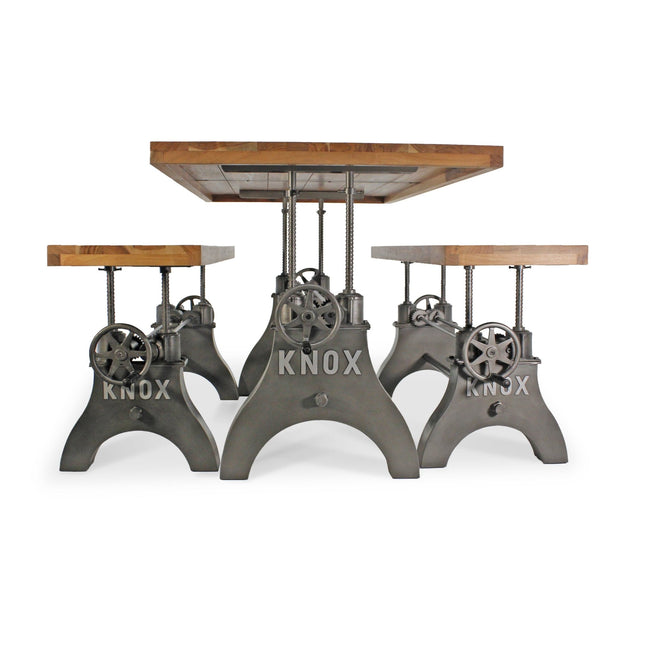 KNOX Industrial Dining Table Set - Two Matching Benches - Wooden Benchtop - Rustic Deco
