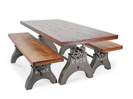 KNOX Industrial Dining Table Set - Two Matching Benches - Wooden Benchtop - Rustic Deco