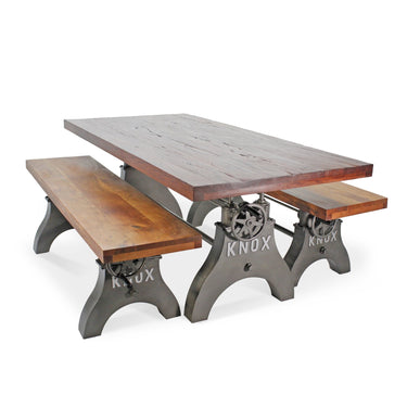 KNOX Industrial Dining Table Set - Two Matching Benches - Wooden Benchtop - Rustic Deco