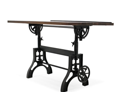 KNOX Industrial Drafting Writing Table Adjustable Height Iron Base - Tilt Top - Rustic Deco