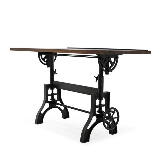 KNOX Industrial Drafting Writing Table Adjustable Height Iron Base - Tilt Top - Rustic Deco