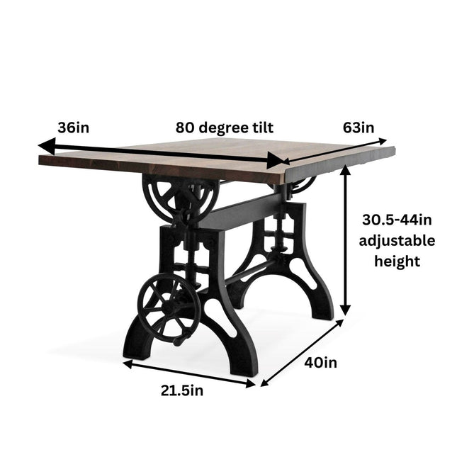 KNOX Industrial Drafting Writing Table Adjustable Height Iron Base - Tilt Top - Rustic Deco