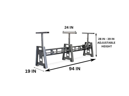 Large Industrial Cast Iron Table Base - Communal Size Adjustable Height DIY - Rustic Deco